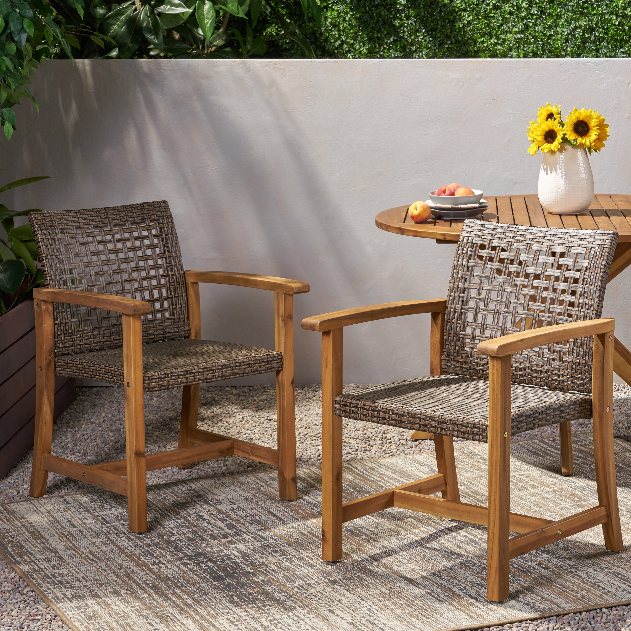 Levant Outdoor Acacia Wood Dining Chair (Set of 2)