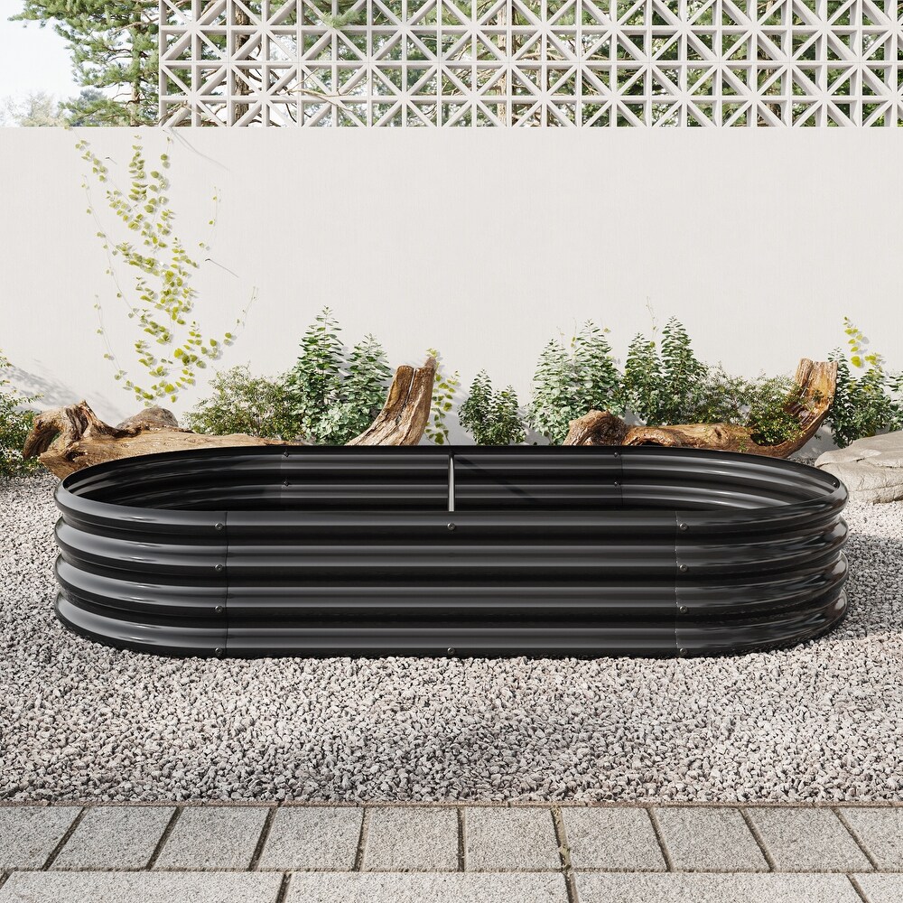 Raised Garden Bed Outdoor  Oval Large Metal Raised Planter Bed for for Plants  Vegetables  and Flowers   Black