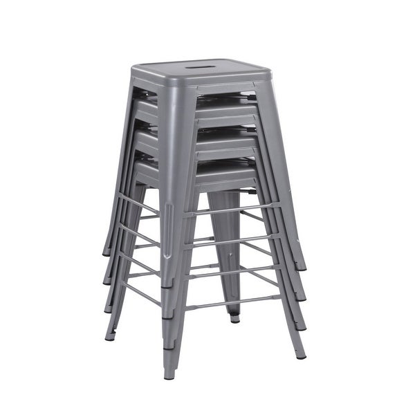 30inch Stackable Metal Stool， Set of 4， Include 4 Stools Gunmetal Color， Backless Style