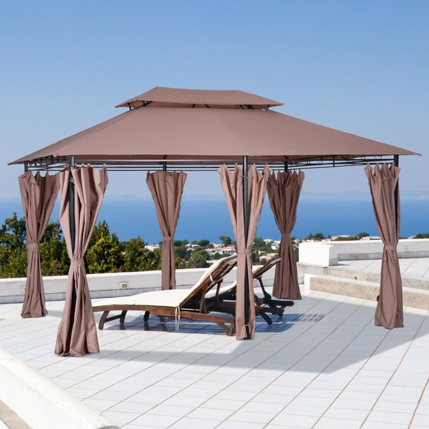 Outsunny 10 x27 X 13 x27 Outdoor Soft Top Gazebo With Curtains 2 tier Steel Frame Gazebo Patio