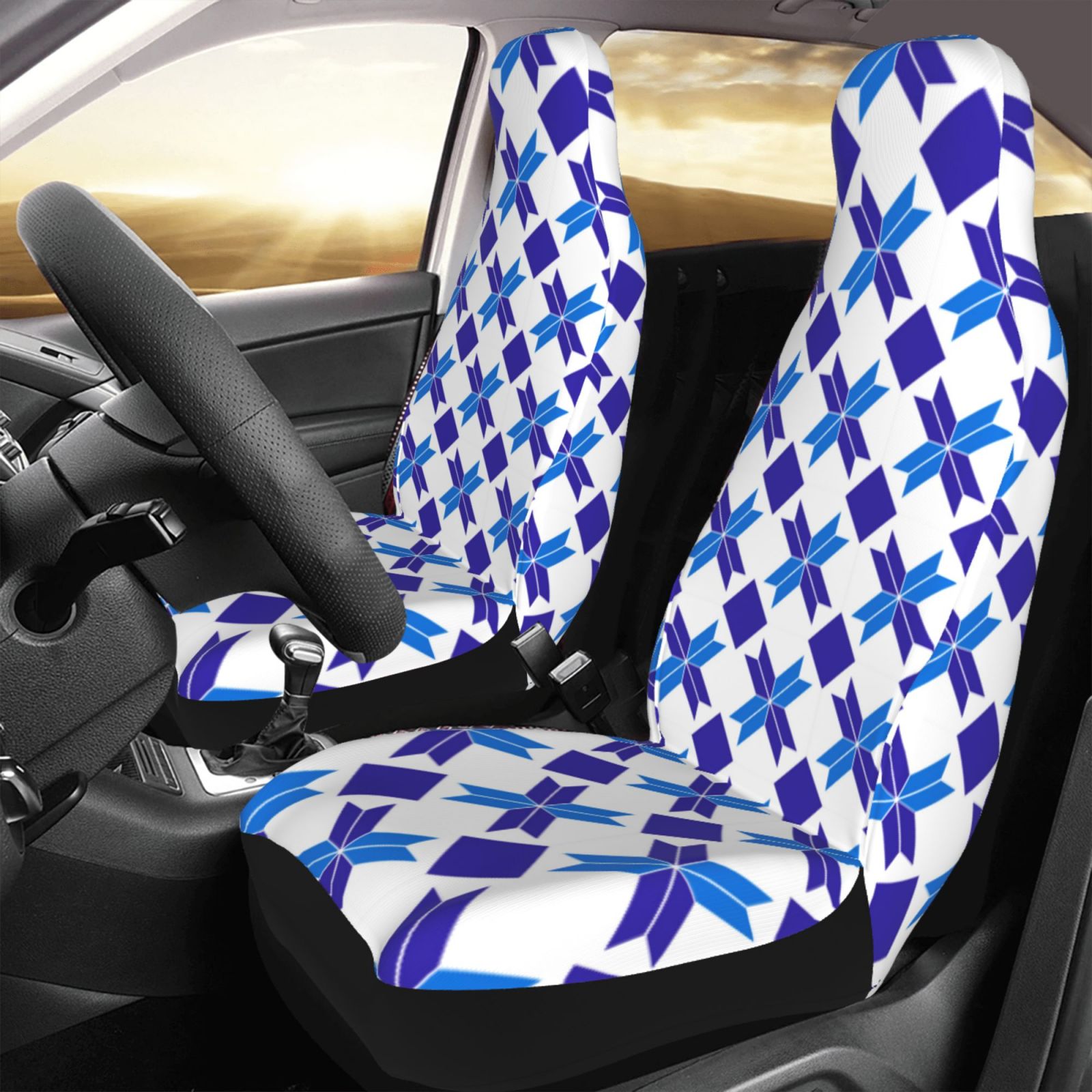 TEQUAN Front Seat Covers， Vintage Blue White Flower Texture Pattern 2 Piece Car Seat Cover Fit Most Car SUV Truck Van