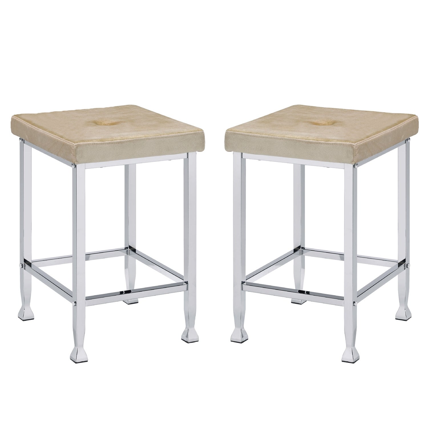 Set of 2 PU Upholstered Counter Height Stool in Beige and Chrome