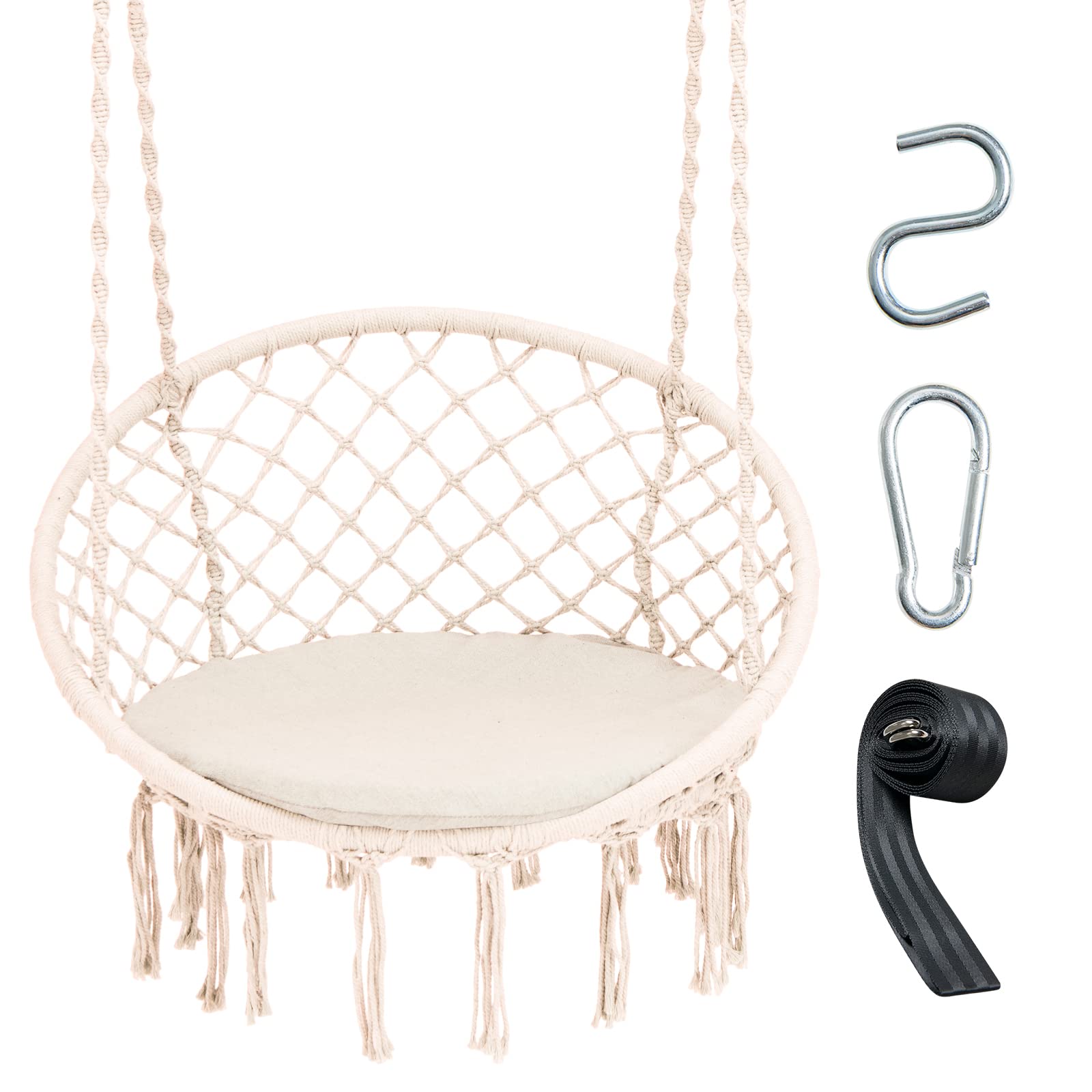 Giantex Hammock Chair Macrame Swing - Hanging Chair with Cushion and Hardware Kit, 330 LBS Weight Capacity