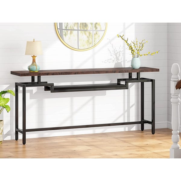 70.9 inch Console Table， Narrow Long Behind Sofa Table with 2 Ties for Entryway， Hallway， Living Room， Rustic Brown