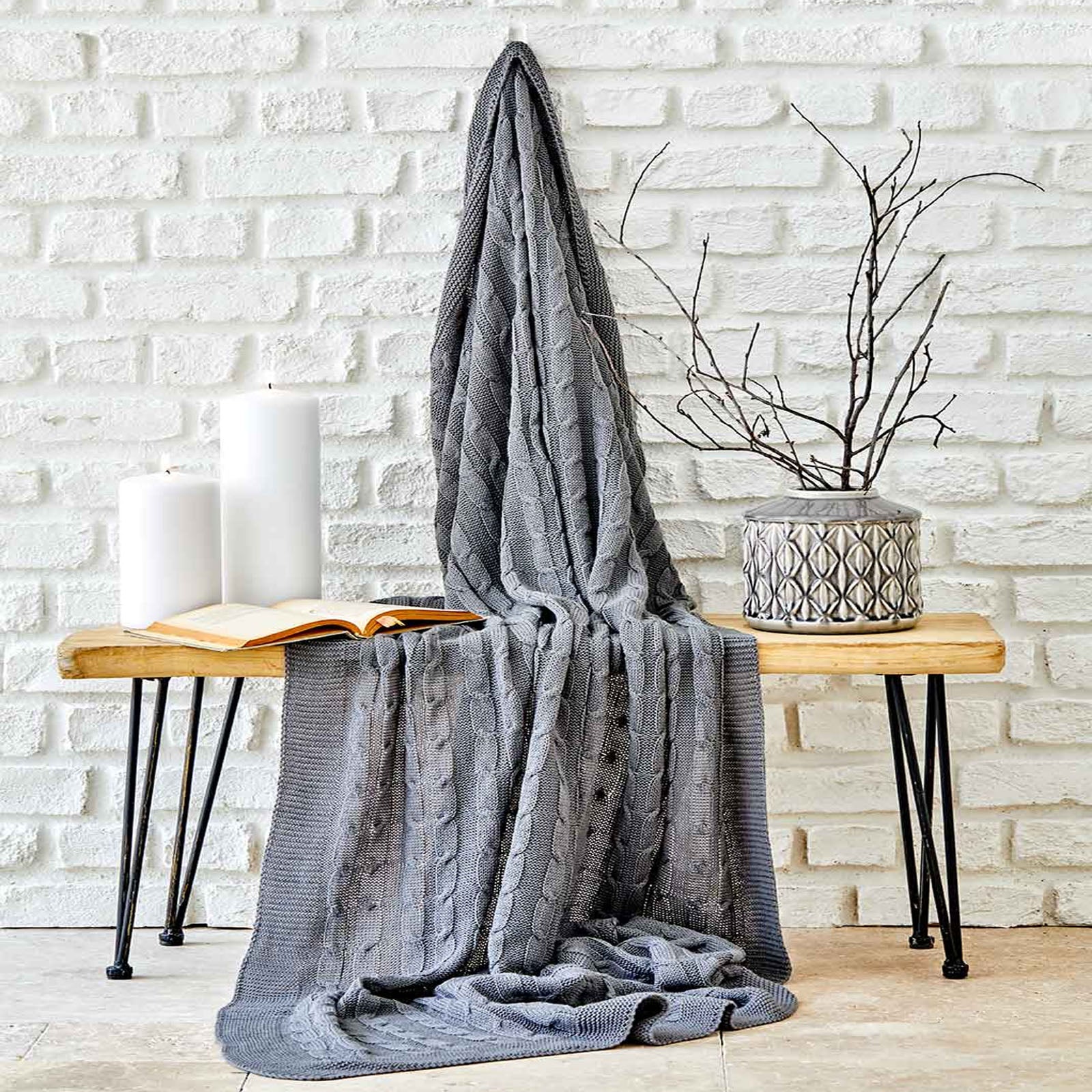 Karaca Home Sofa Gray Knitted Blanket 200.16.01.0345