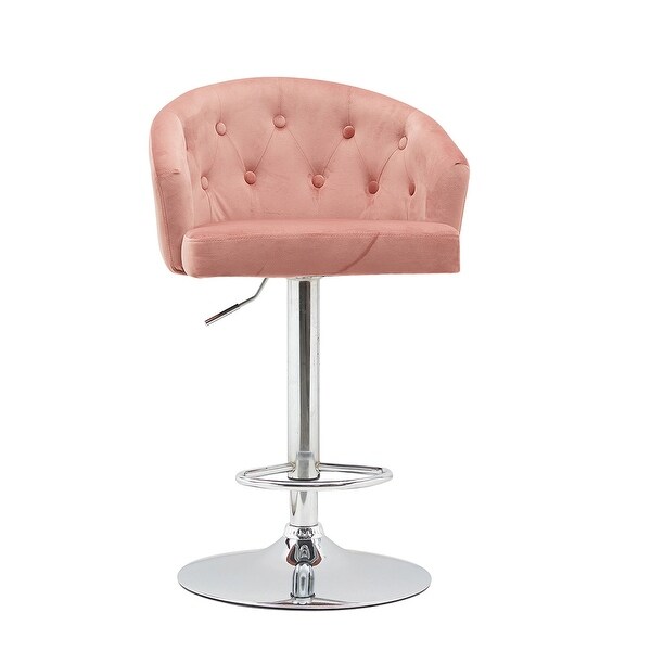 Velvet Upholstered Button Bar Stool with Backrest and Footrest