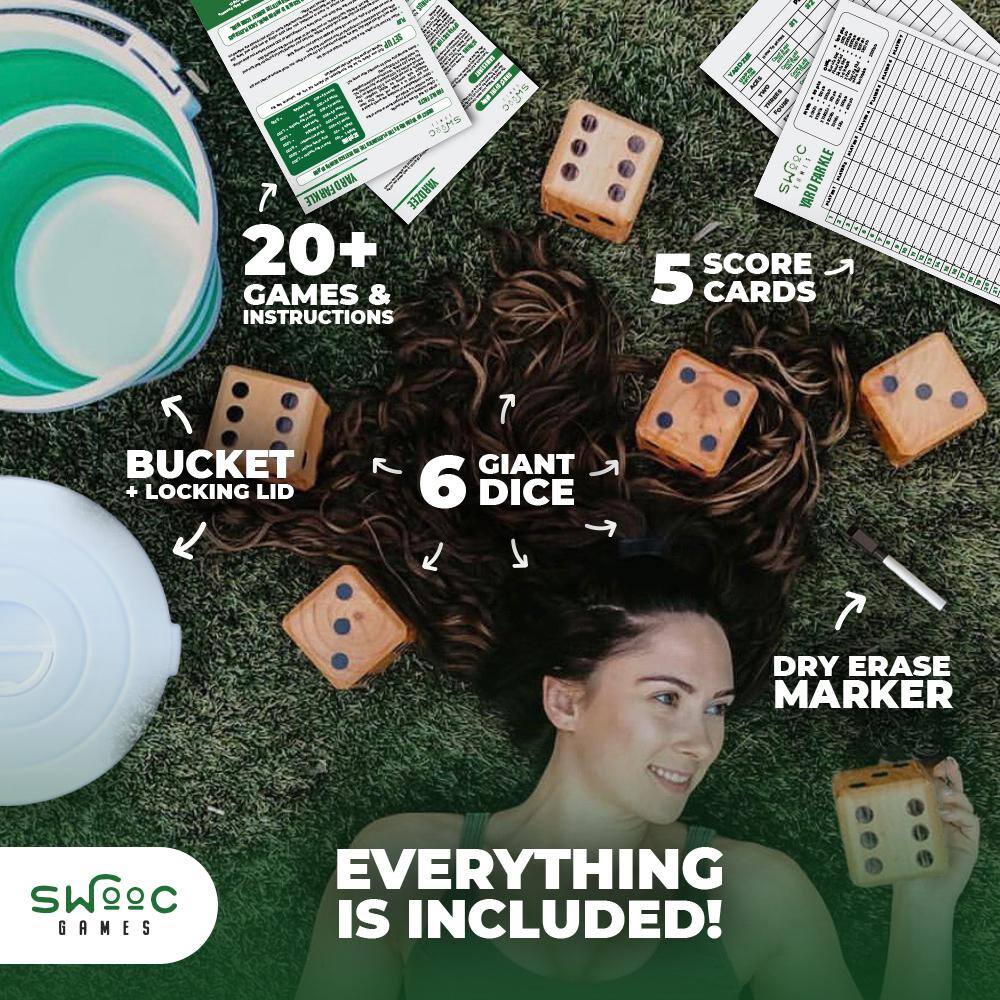 SWOOC Yardzee  Yardkle Giant Yard Dice with Collapsible Bucket (6 Dice Set) WO-QFUG-5V6M