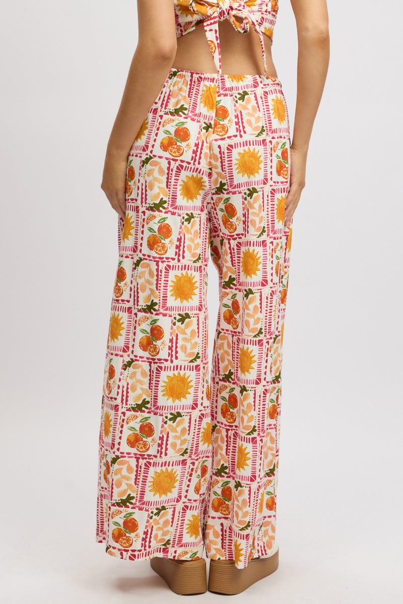 Multi Abstract Wide Leg Pants High Rise