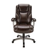 Cressfield Bonded Leather High-Back Executive Chair， Brown/Silver， BIFMA Certified