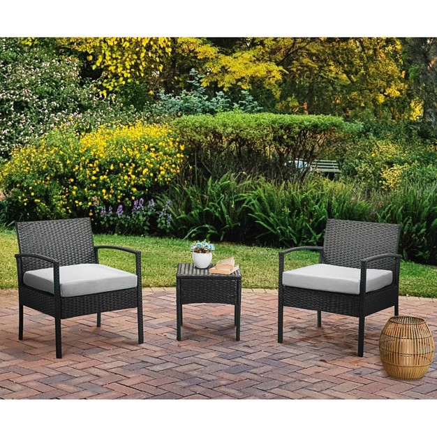 Edyo Living 3pc Wicker Outdoor Patio Conversation Furniture Set