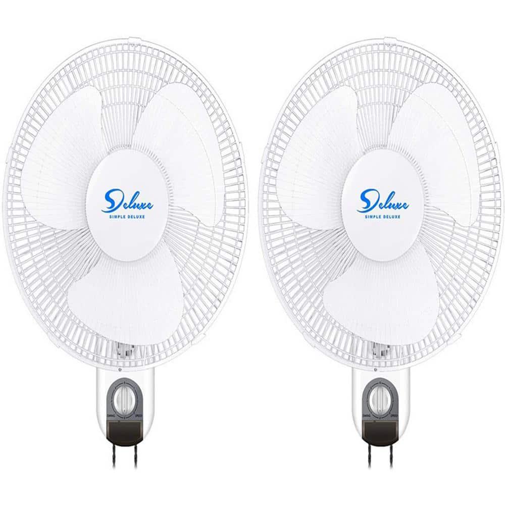 Amucolo 2 Pack 16 in Indoor White Wall Mount Fan with Adjustable Tilt and Quiet Operation Oscillating