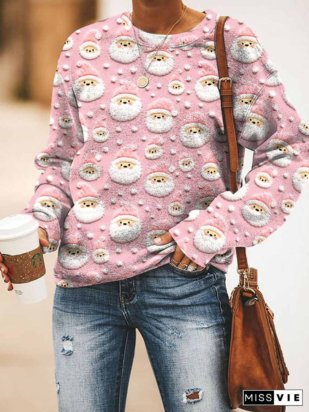 Women's Santa Print Sweatshirt