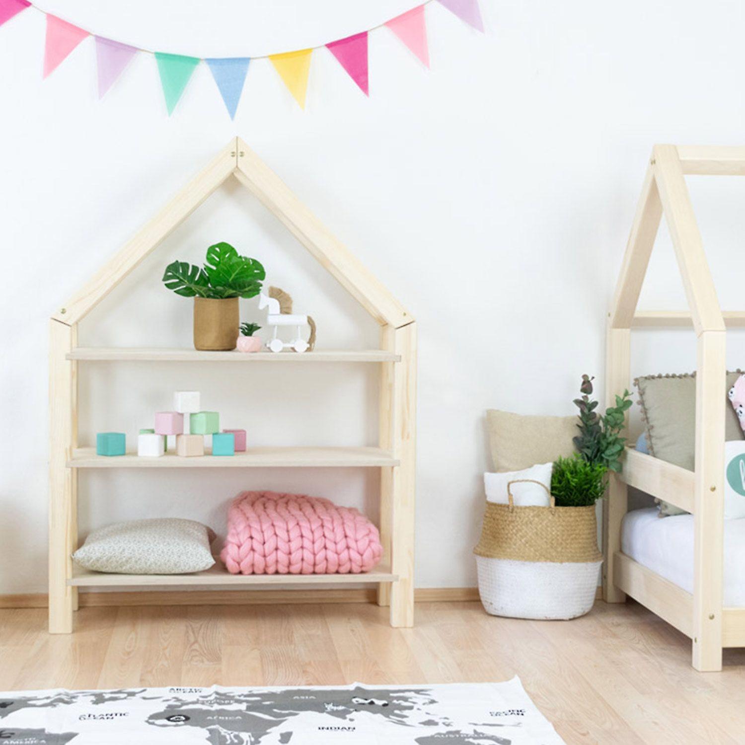 House bed with shelf 90 x 160 natural and white