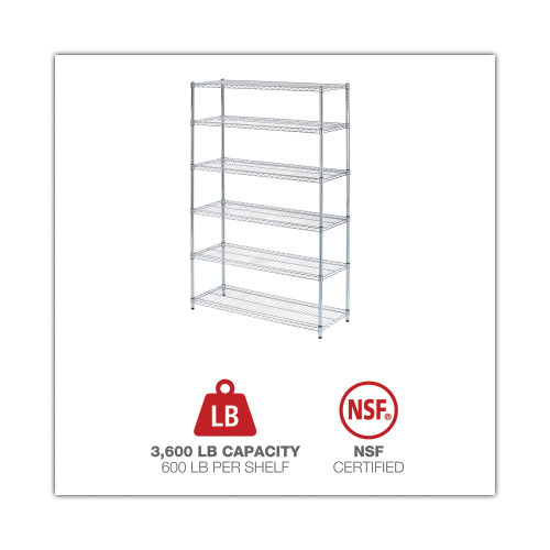 Alera NSF Certified 6-Shelf Wire Shelving Kit， 48w x 18d x 72h， Silver (SW664818SR)