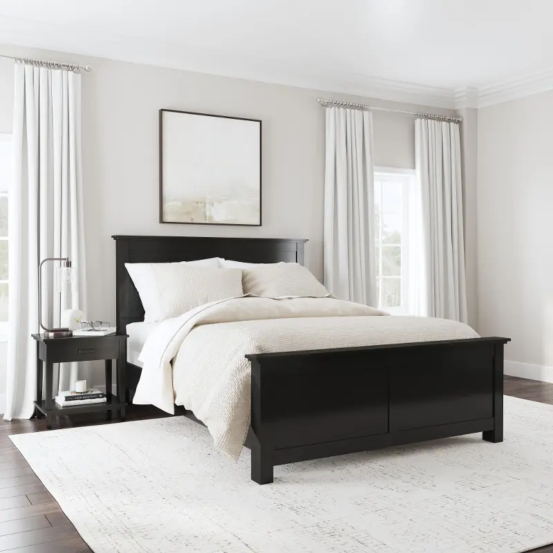 Oak Park Black Queen Bed and Nightstand