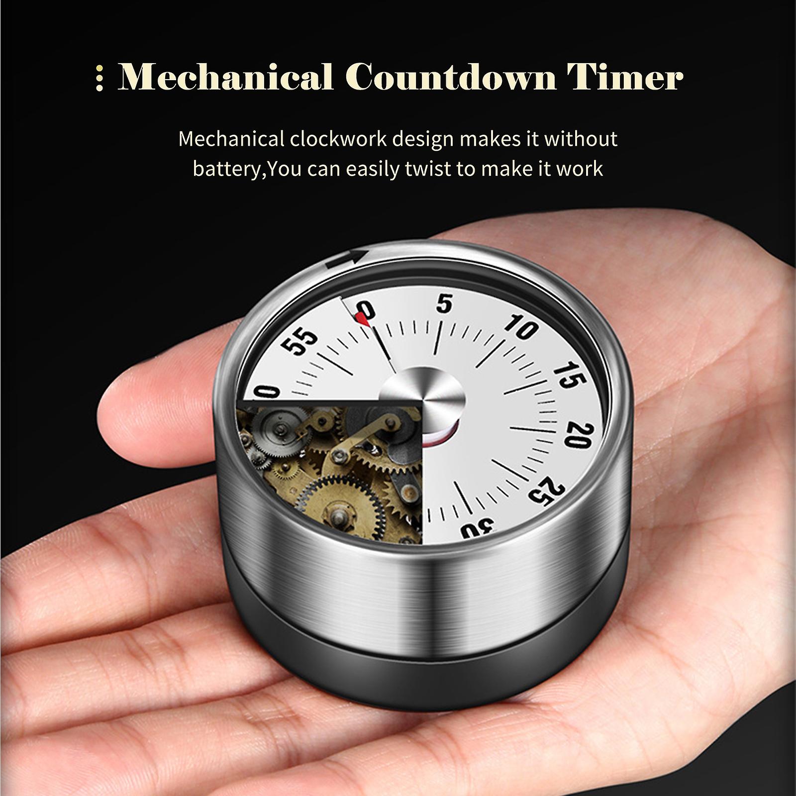 White Kitchen Timer 60min Countdown Mechanical Magnetic Timer No Battery Needed Stainless Steel Countdown Timer For School Classroom Teaching Cooking