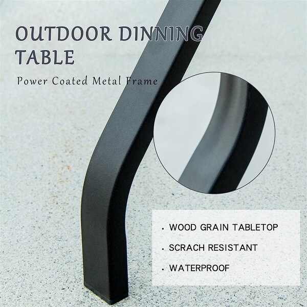 Outdoor Patio Dining Table Square Metal Table with Umbrella Hole and Wood Look Tabletop for Porch