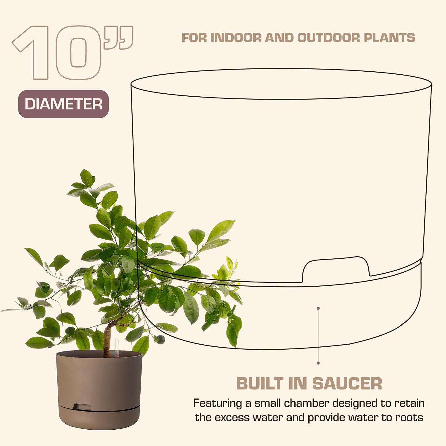 Rugg 12" x 12" x 12" Round Cappuccino Resin Plant Planter