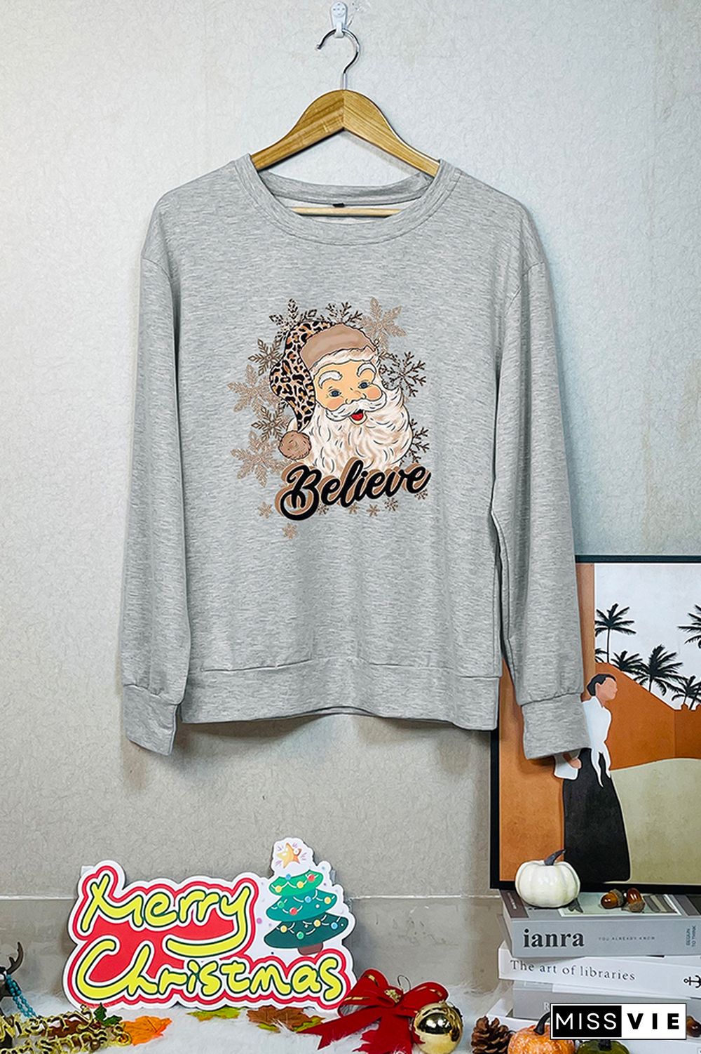 Santa Claus Believe Pullover Longsleeves Sweatshirt Women Wholesale