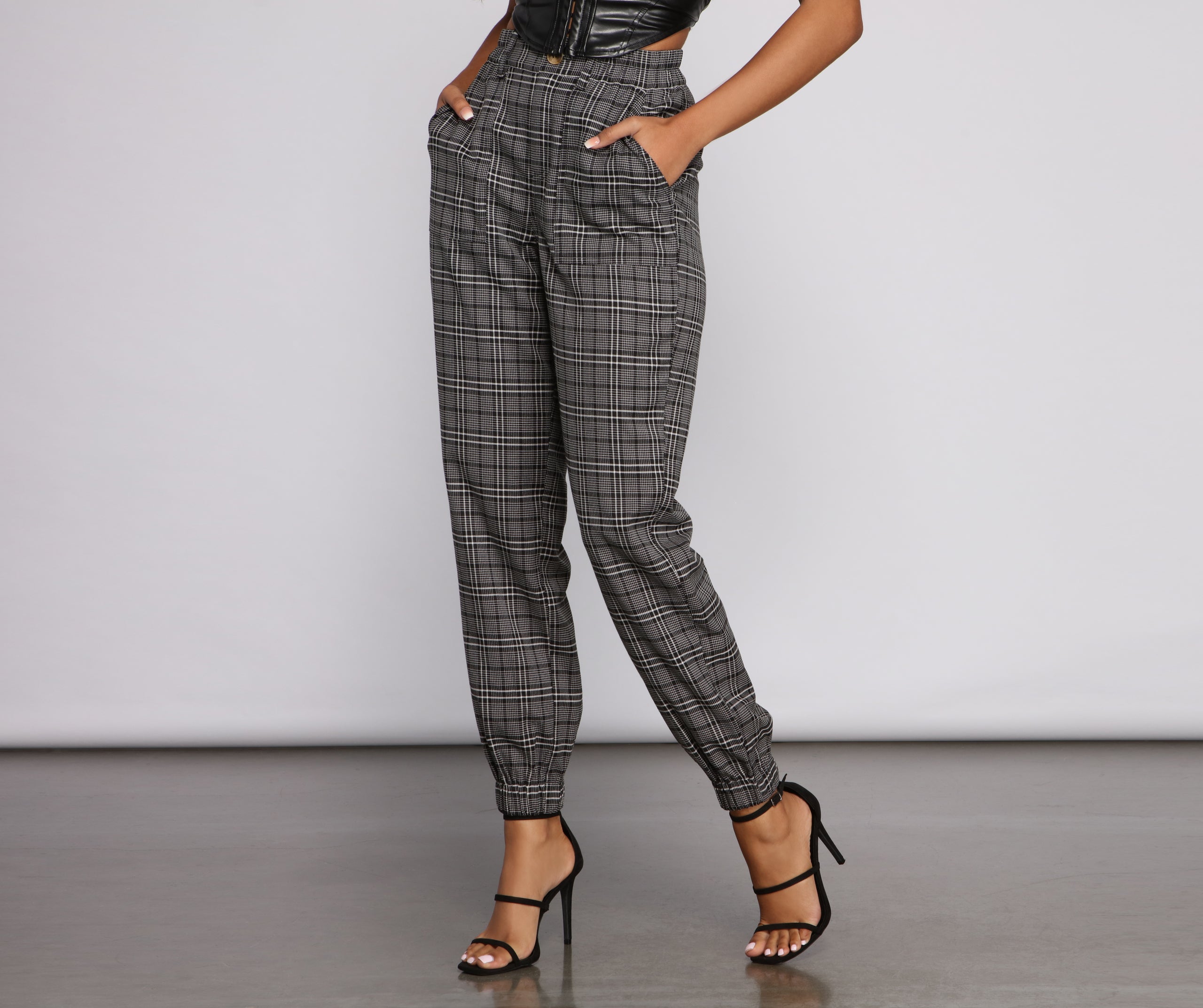 High Waist Plaid Joggers