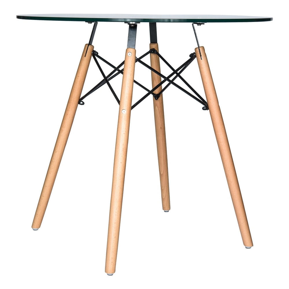 LeisureMod Dover Round Top Bistro Dining Table Wood Eiffel Base