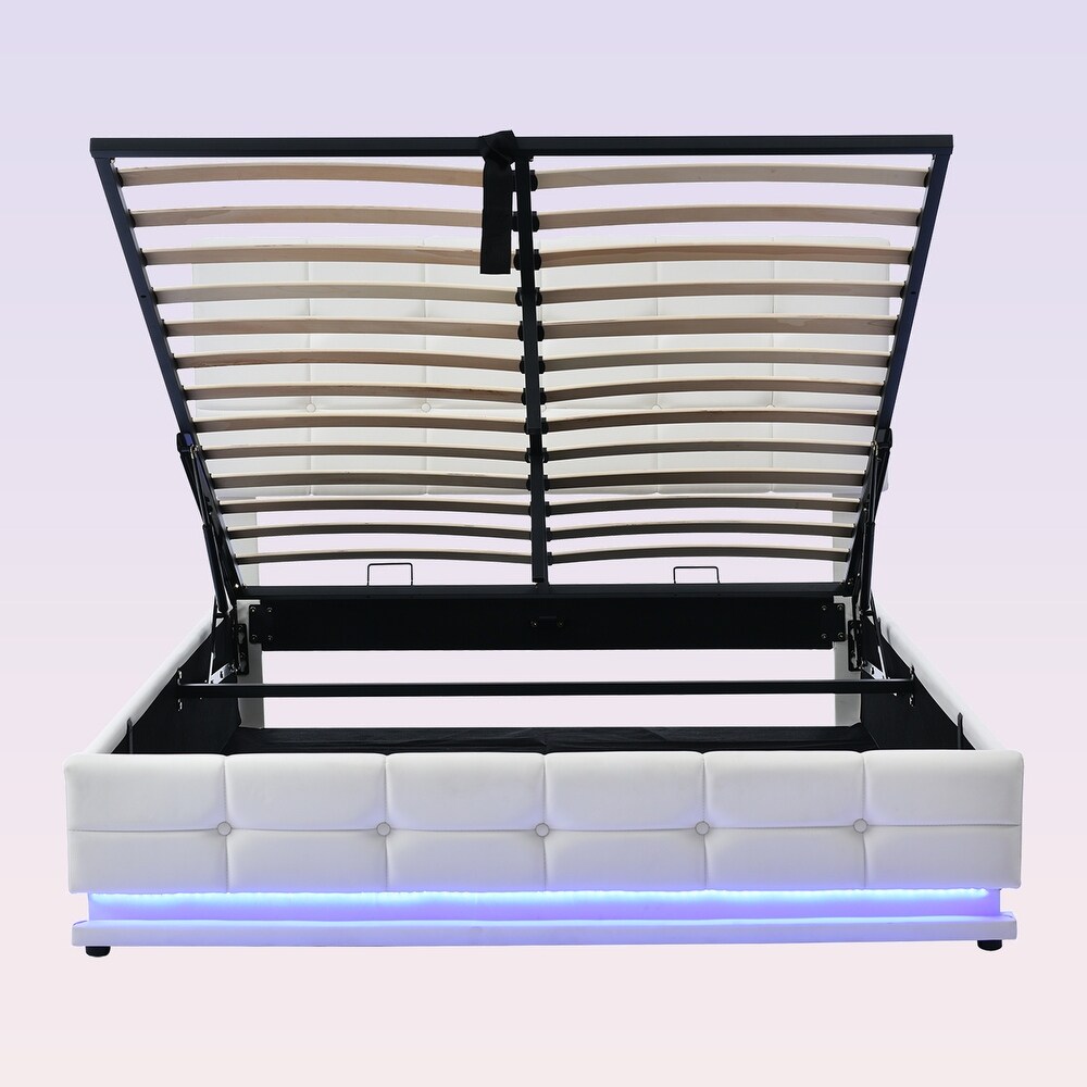 Modern Upholstered Storage Bed with LED Lights and USB charger