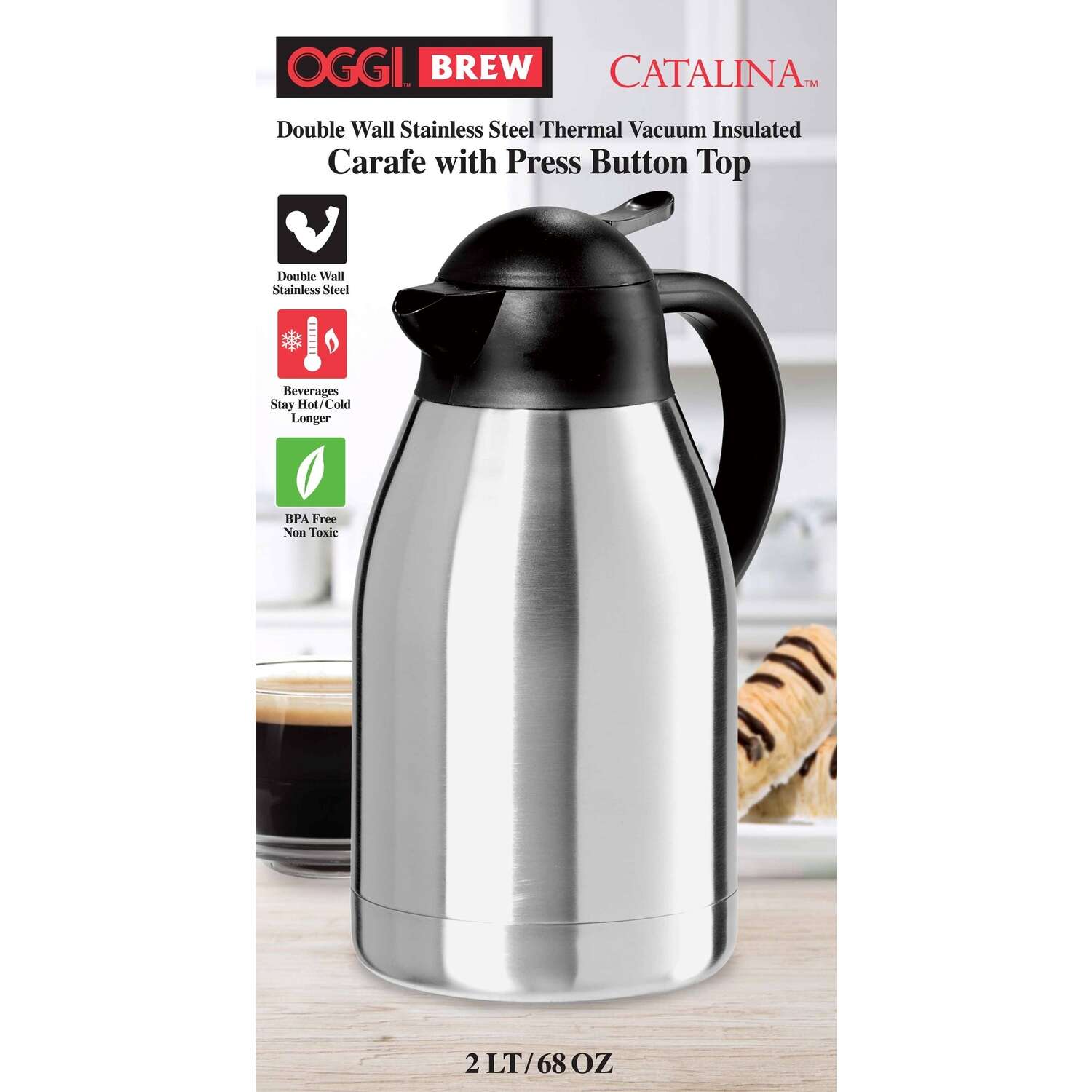 Oggi Catalina Black/Silver ABS Plastic/Stainless Steel Stainless Steel Lined Carafe