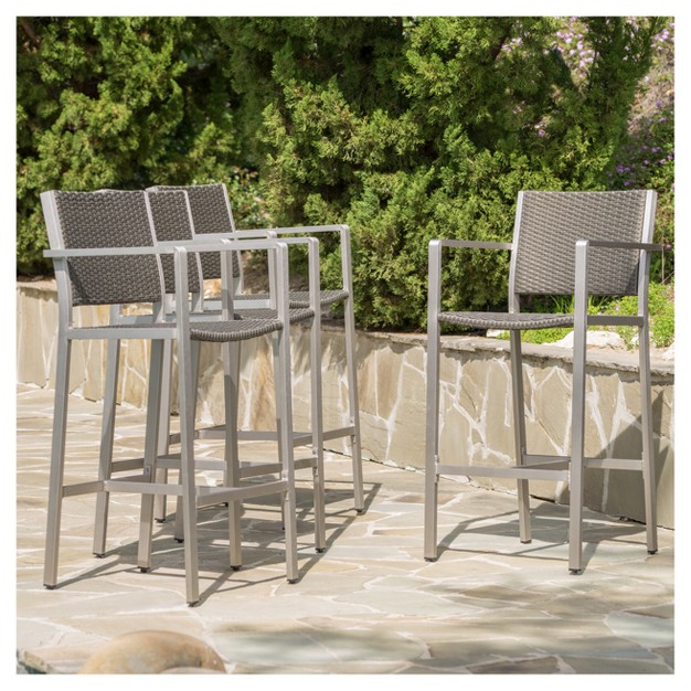 Cape Coral 4pk All weather Wicker metal Patio Barstools Gray Christopher Knight Home