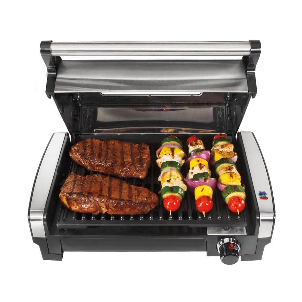 Searing Grill 118 in. Stainless Steel Indoor Grill with Non-Stick Plates and Lid Window 25361