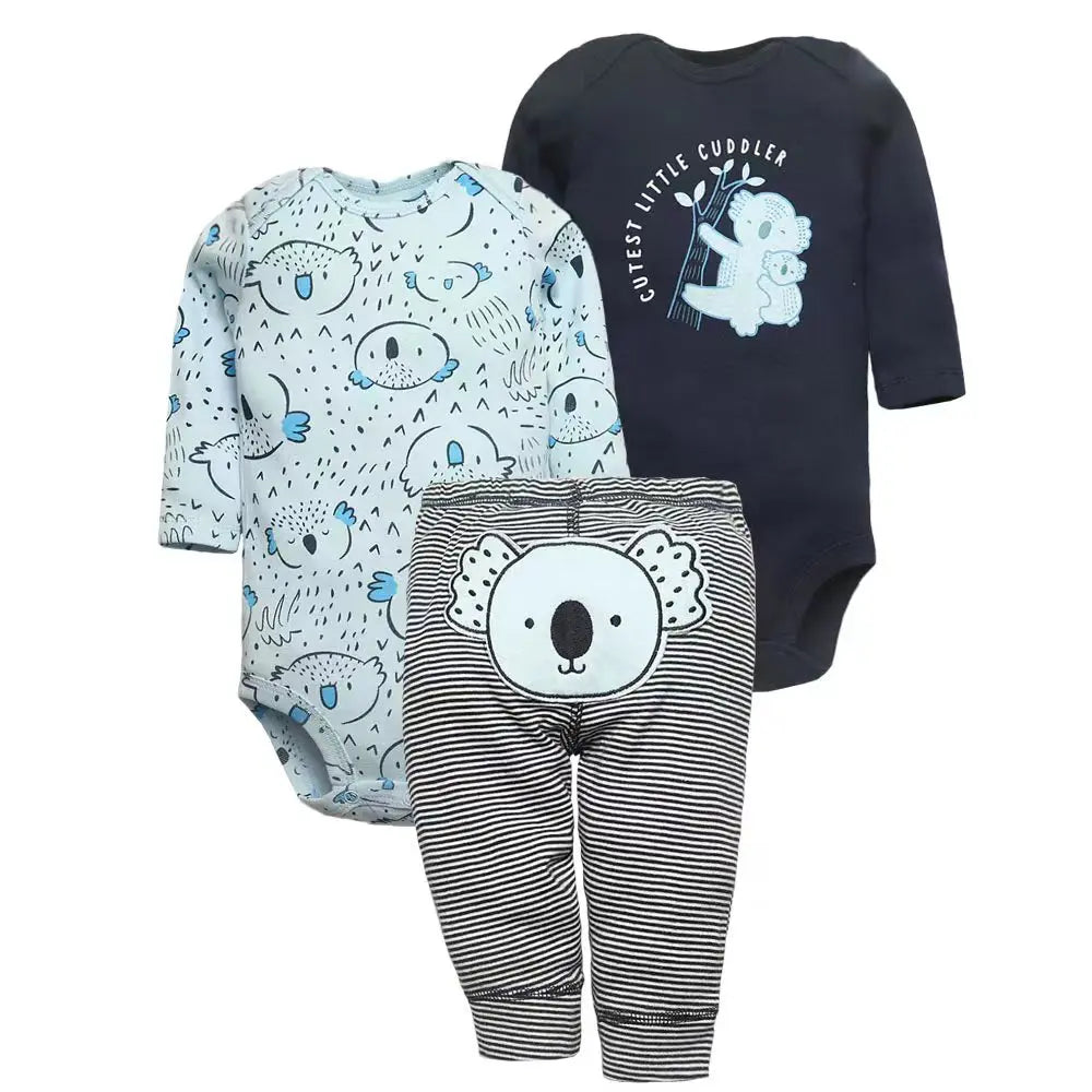 3PCS Baby Bodysuits+Pants Cotton Newborn Baby Boy Clothes Summer Cartton Baby Girl Clothing Sets 0-24 moth bebe Jumpsuit