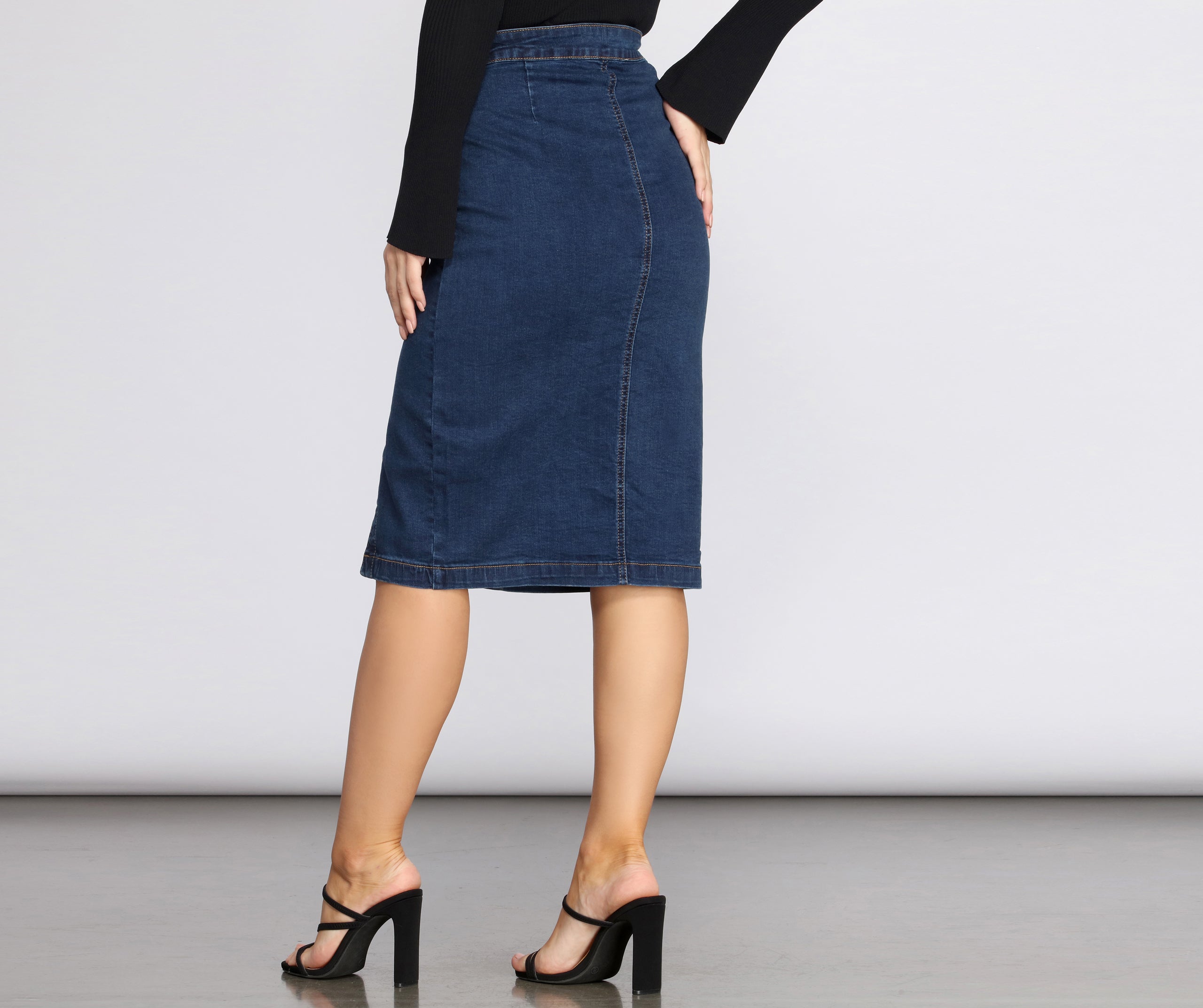 Denim Button Up Midi Skirt