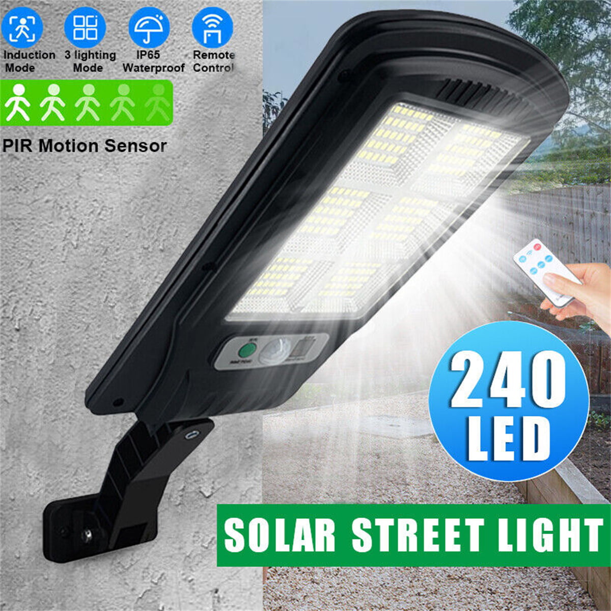 UMEXUS Solar Wall Lights， 240 LED PIR Motion Sensor Remote Control Lamp for Street Yard Outdoor Lamp， IP67 Waterproof