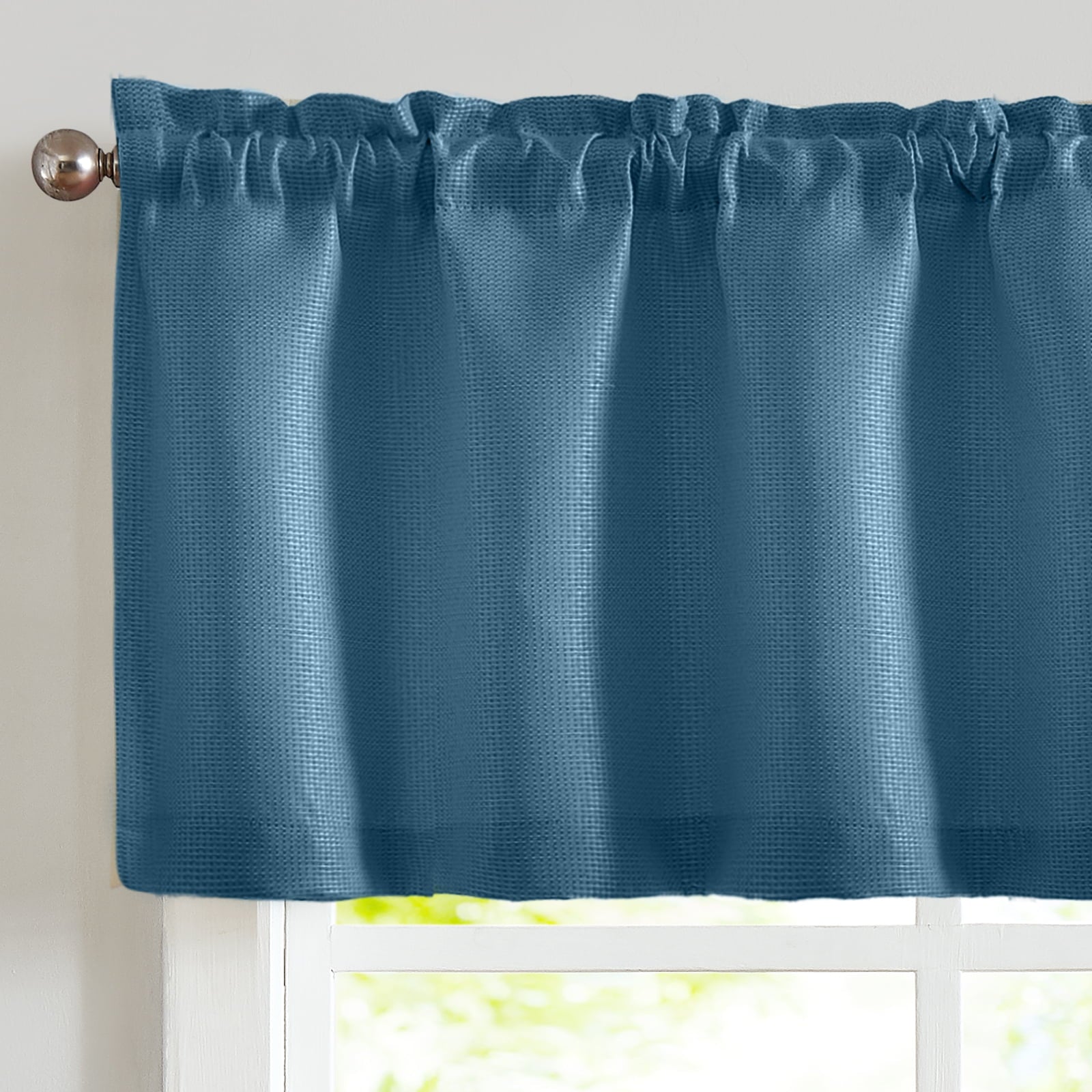 CURTAINKING Window Valance Basket Weave Textured Kitchen Valance for Bathroom Room Darkening Valance Curtain Rod Pocket Blue 1 Panel W50 x L18