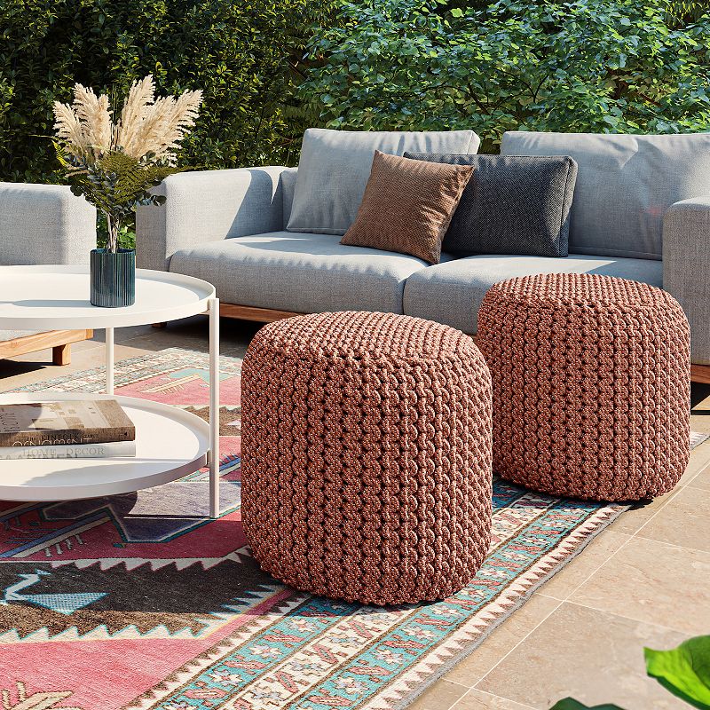 Simpli Home Wynne Round Knitted Indoor / Outdoor Pouf