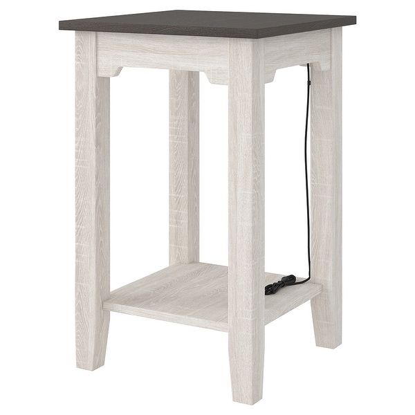 Wooden Side End Table with USB Ports and Power Cord， Antique White and Gray