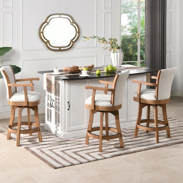 Williams Oak Wood Swivel Bar Stool and Counter Stool with Armrests