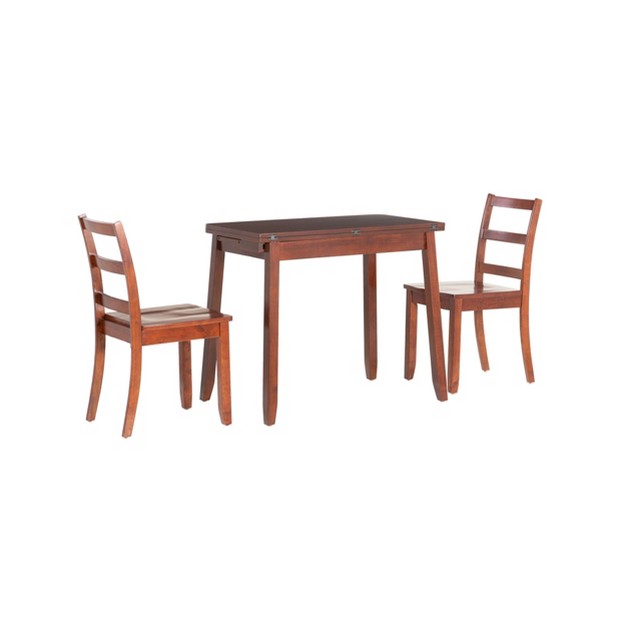 3pc Alberts Solid Wood Hidden Storage Folding Dining Set Rich Brown Espresso Finish Linon