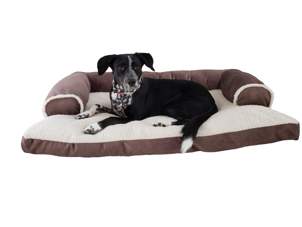 Dog Bed King Sofa-Style Faux Suede and Sherpa Pillow Cushion Dog Bed. Machine Washable.  Extra Large， Brown