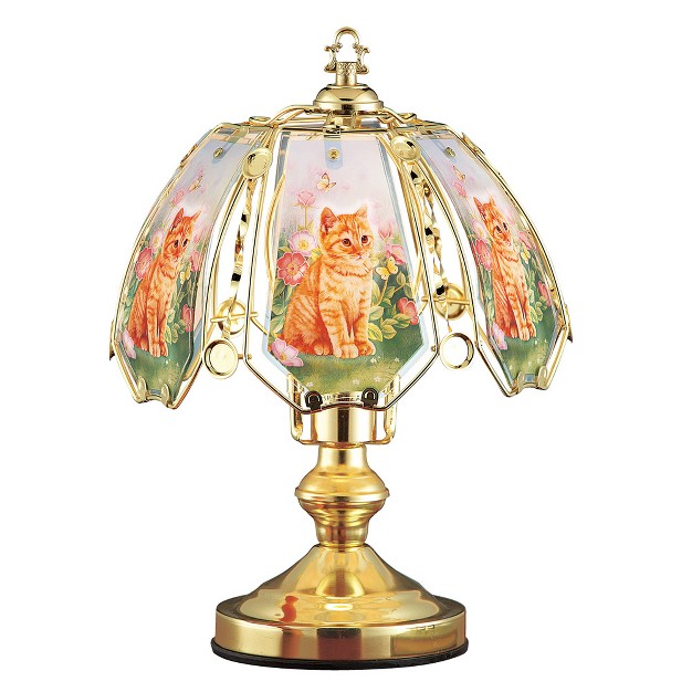 Collections Etc Cat Floral Garden Glass Shade Touch Lamp 10 X 10 X 14 5 Traditional