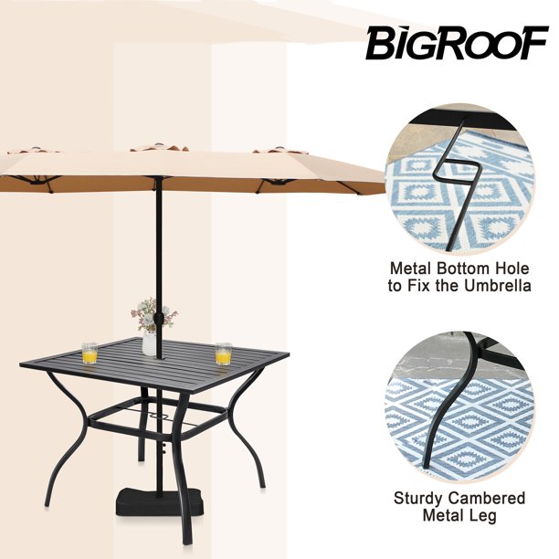 LCH 37" Metal Outdoor Patio Dining Table Square Bistro Dining Furniture Umbrella Table with 1.57" Umbrella Hole for Patio Backyard Lawn & Garden, Black