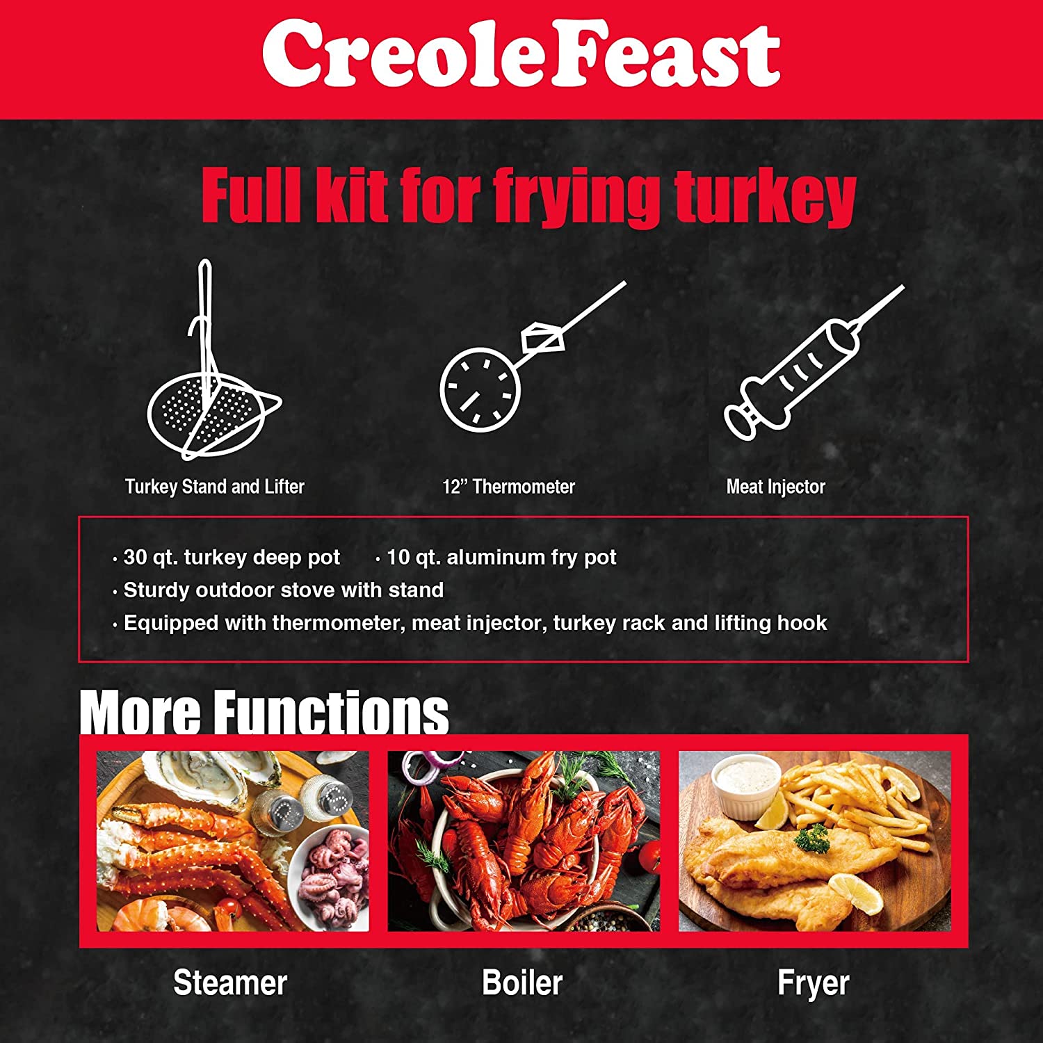 CreoleFeast TFS3010 Propane 30 Qt. Turkey and 10 Qt. Fish Fryer Boiler Steamer Set