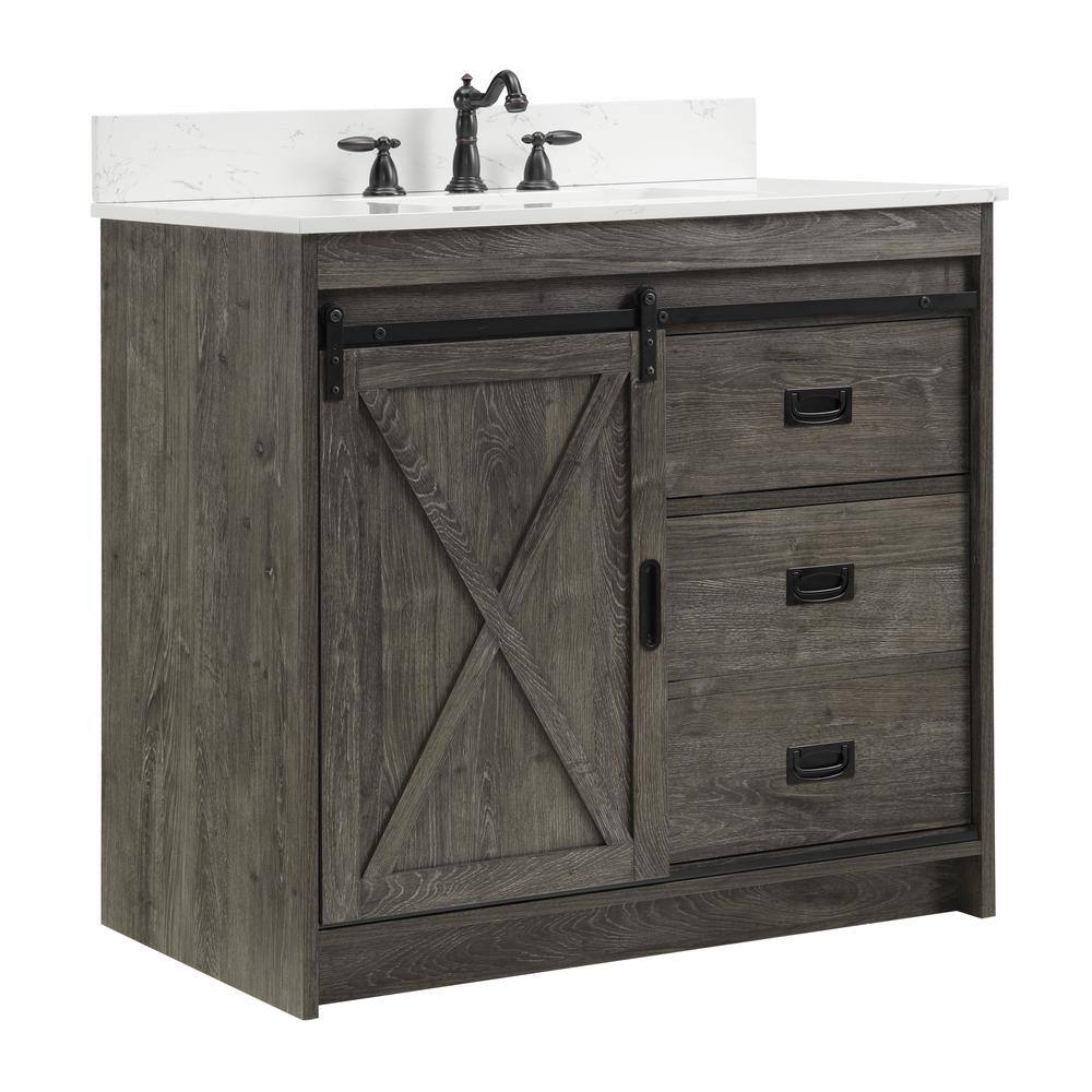 SUDIO Rafter 36 in. W Bath Vanity in Charcoal Gray with Engineered Stone Vanity Top in Carrara White with white Basin Rafter-36CG