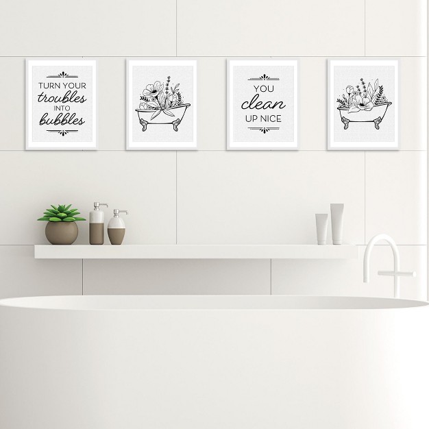 Big Dot Of Happiness Turn Your Troubles Into Bubbles Unframed Bathroom Linen Paper Wall Art Set Of 4 Artisms 8 X 10 Inches Black And White