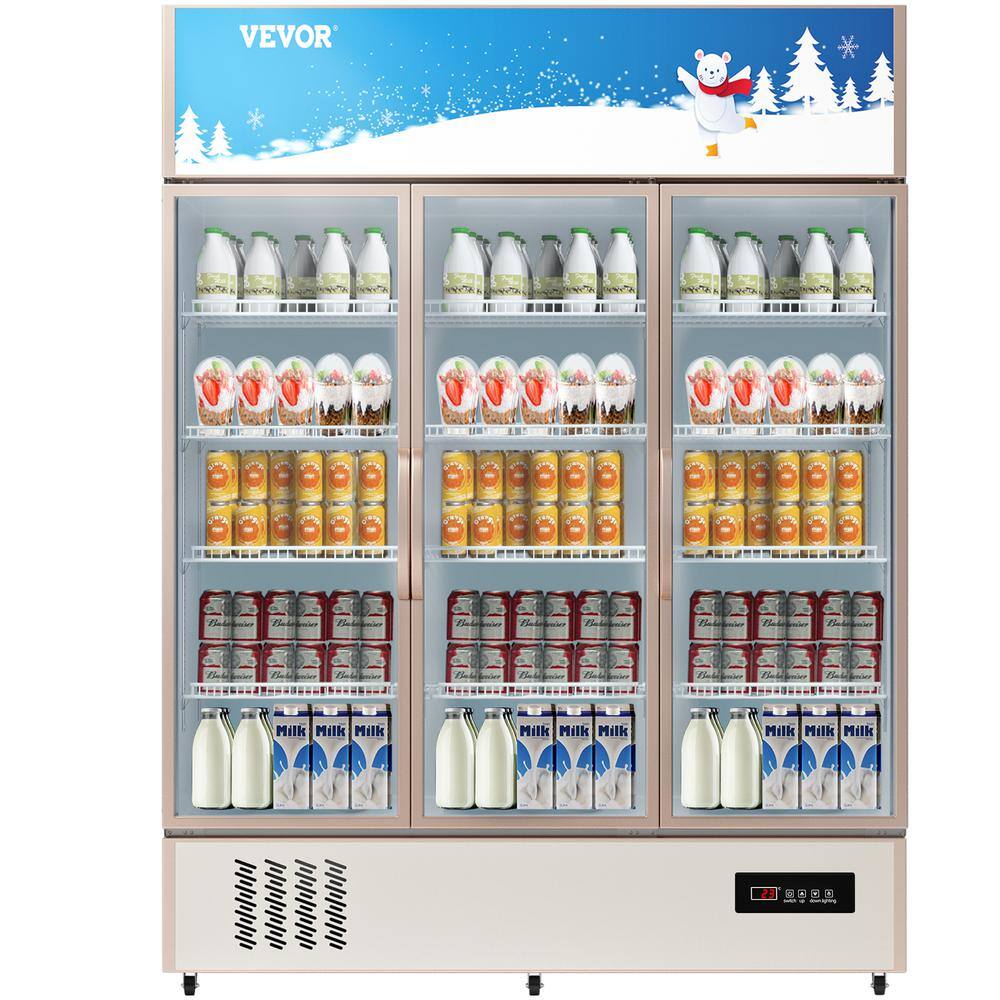 VEVOR Commercial Refrigerator Capacity 35 cu.ft. Triple Swing Glass Door Display Fridge Upright Beverage Cooler with LED Light SMB35CUFT110V9T8GV1