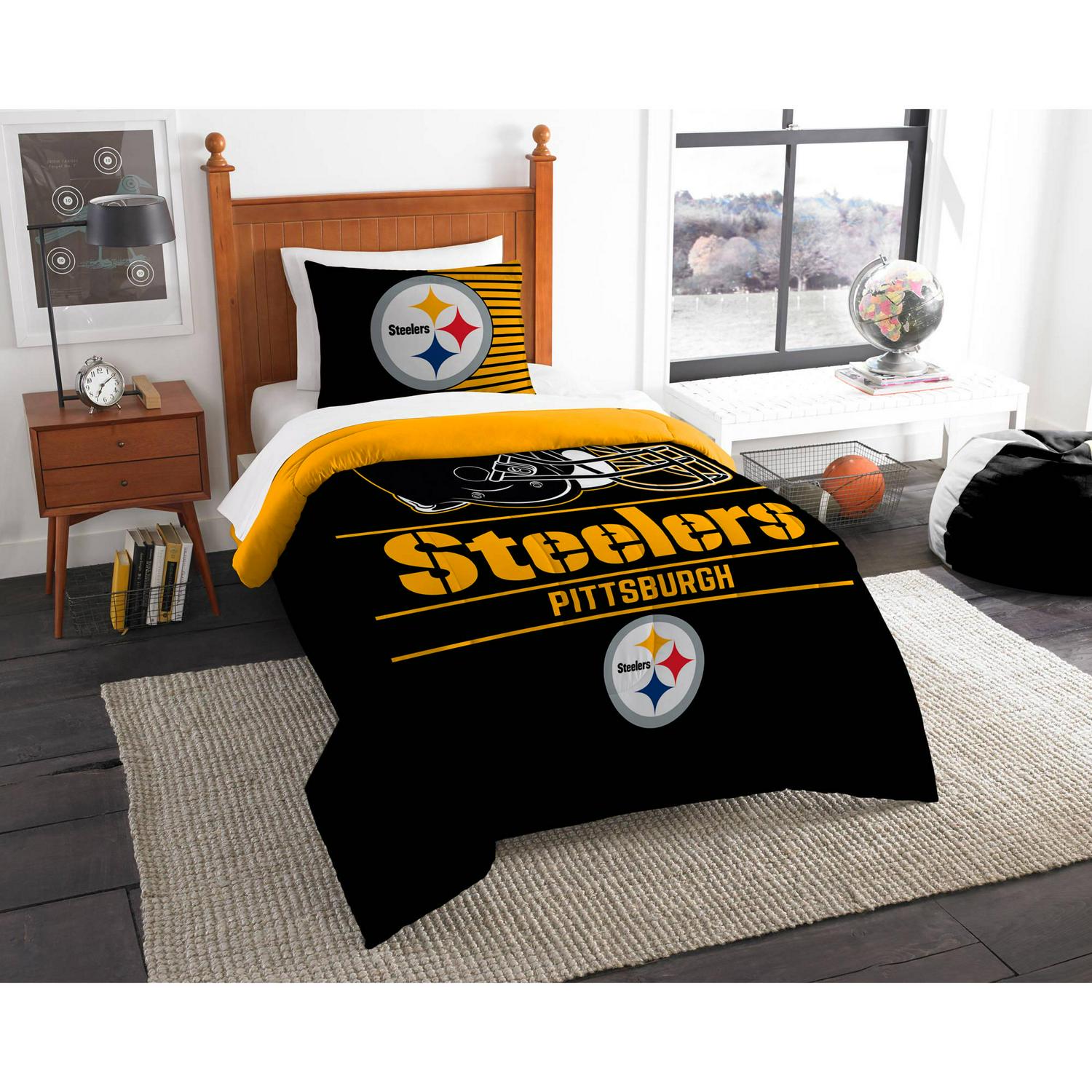 NFL Pittsburgh Steelers Comforter Set， Twin， Draft Design， Team Colors， 100% Polyester， 2 Piece Set