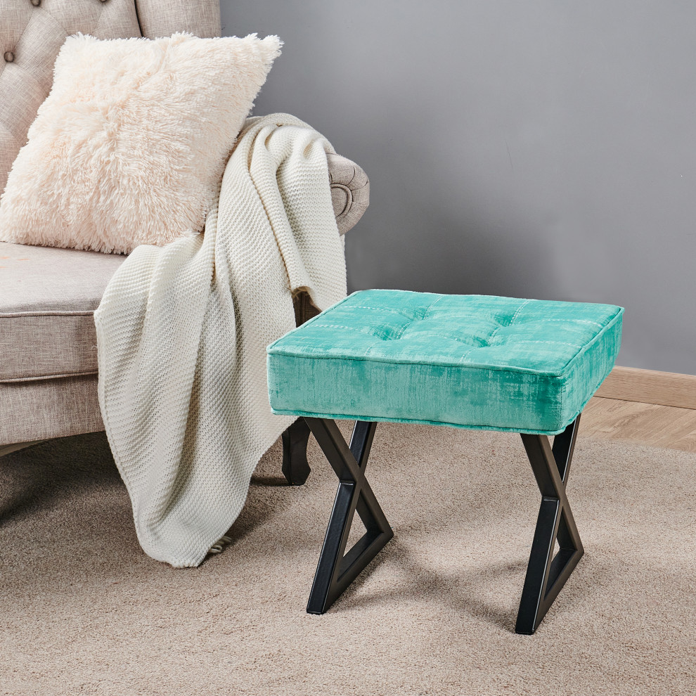 Textured Velvet Pouf Stool   Contemporary   Vanity Stools And Benches   by BNF Home  Houzz