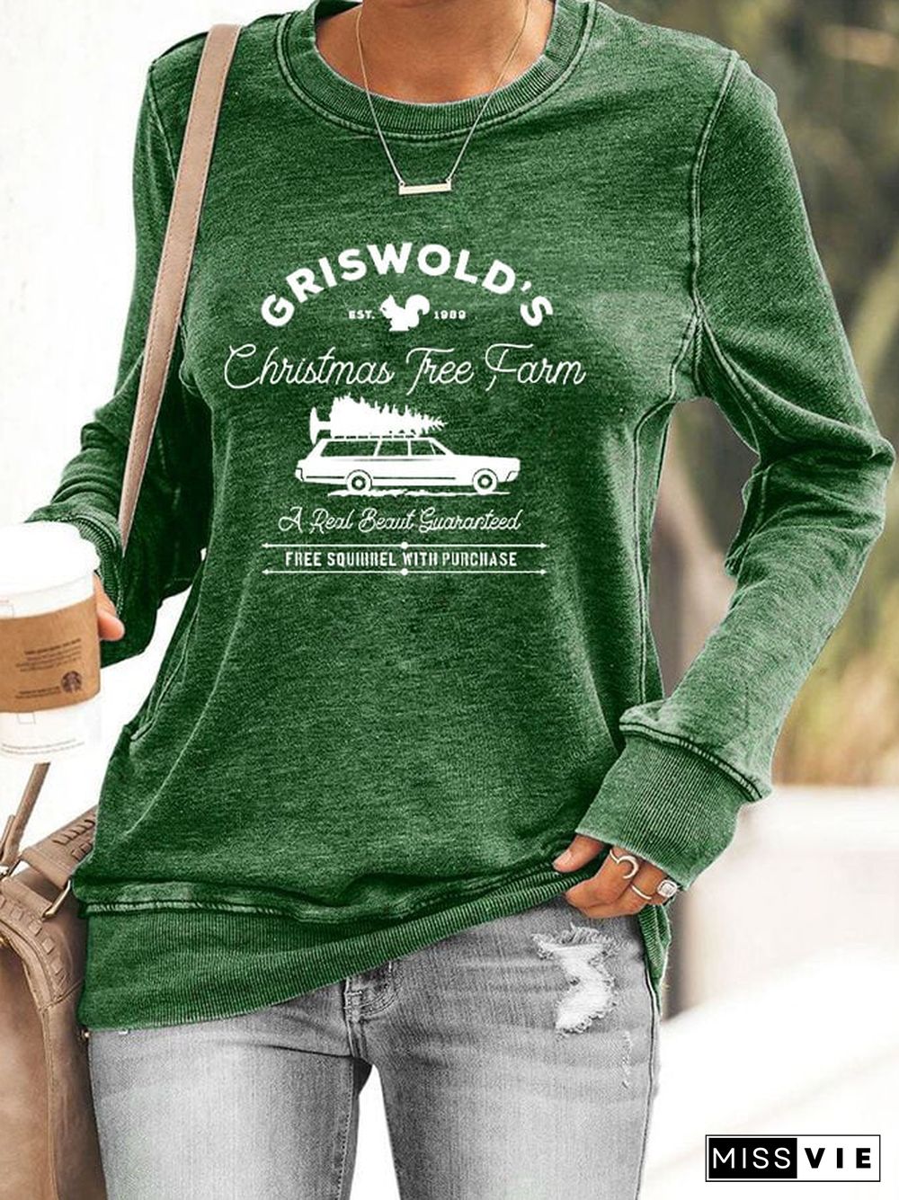 Women's Christmas Griswold Co Christmas Tree Farm Printed Sweatshirt