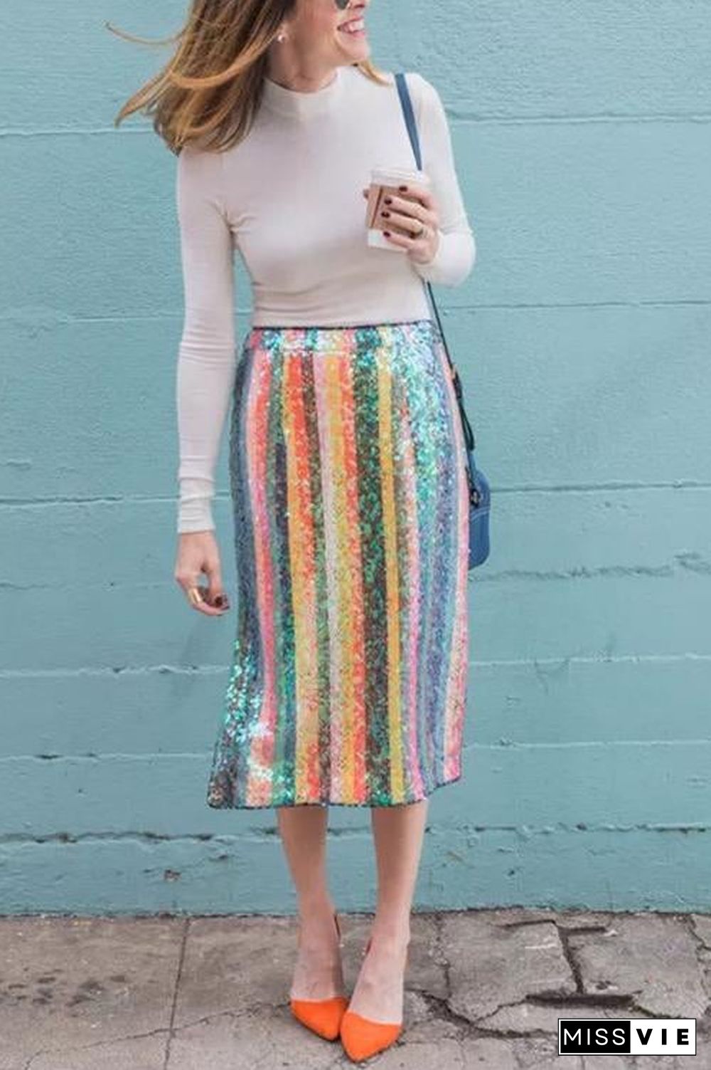 Colorful Sequin Slit Skirts