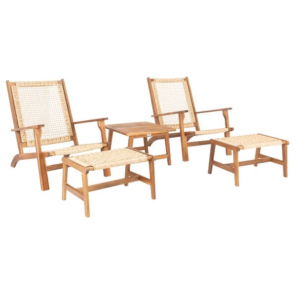 SAFAVIEH Chantelle Outdoor Solid Wood Chaise Lounge Chair and Stool Set of 2 (Includes End Table)