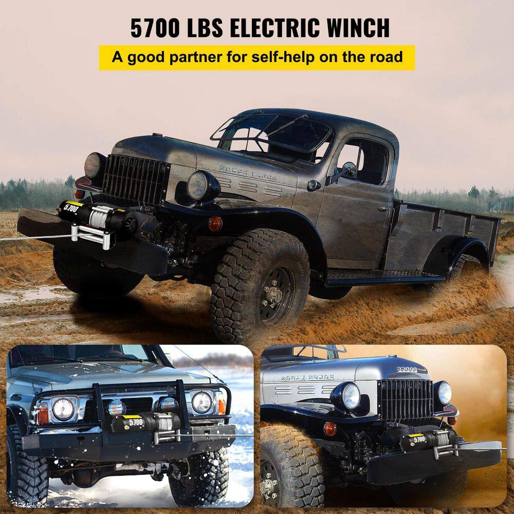 VEVOR Electric Winch 5700 lbs. CAP Truck Winch 42.6 ft. Steel Cable 12-Volt Winch for Towing Off Road SUV Truck Car Trailer DDJPBGSZL5500R0CSV9